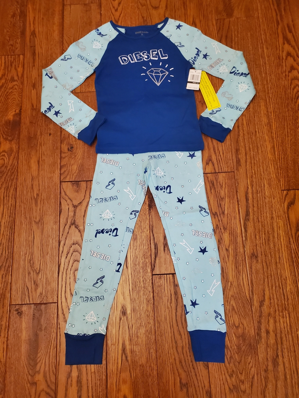 Diesel Light Blue and Royal Blue Diamond Graphic Kids Pajama Set